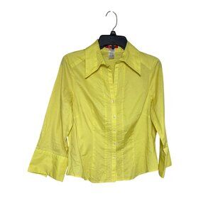 Anne Klein Chartreuse Yellow Stretch Cotton Button-Front Blouse | Size 8